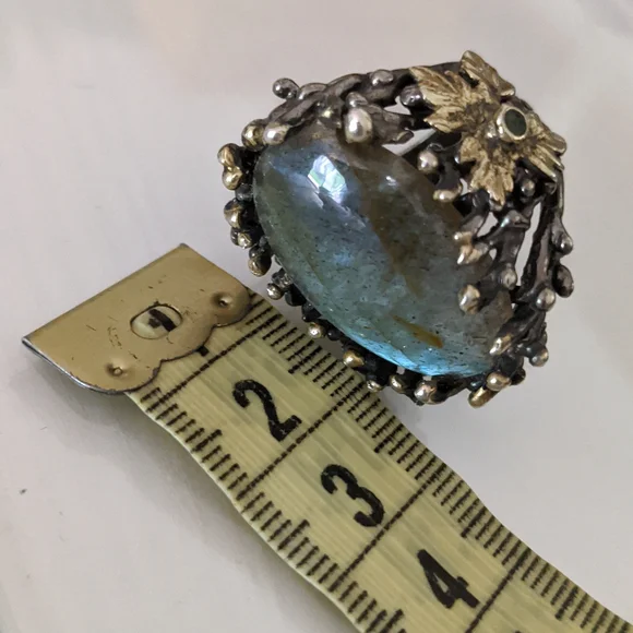 Artisan ring, size 7, silver platted, stone Labradorite, size apx. 3x2 cm - Picture 8 of 9